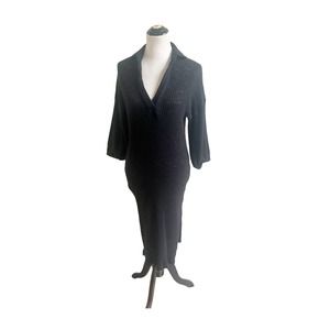 Free People Beach Black Midi Sweater Dress Stretch Knit Size XS Ballon Sleeve